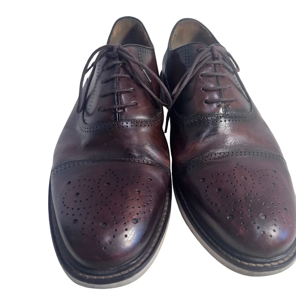 Belvedere Mens‎ Brown Leather Wingtip Oxford Brogue Dress Shoes Hybrid Sole 9D